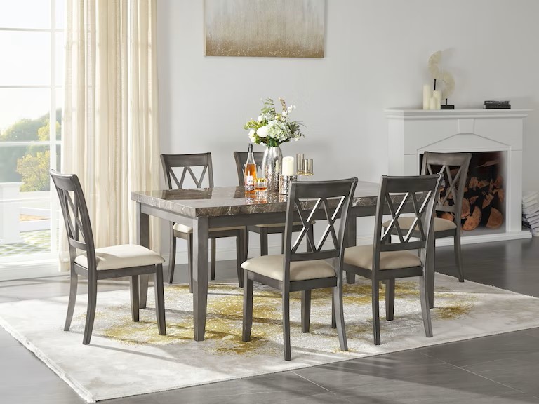 Drexal Marble-Top Table with 6 Chairs